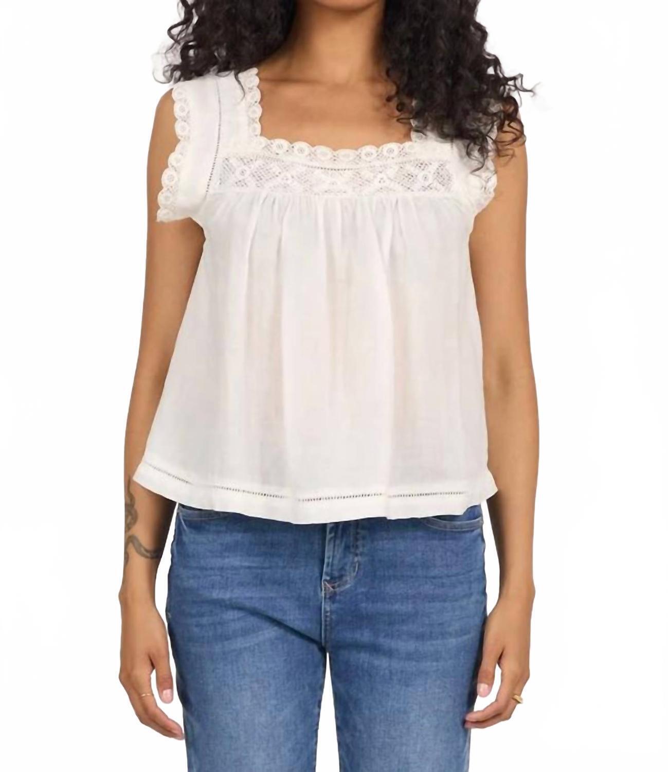 New Dear John Denim Una Lace Trim Top In White